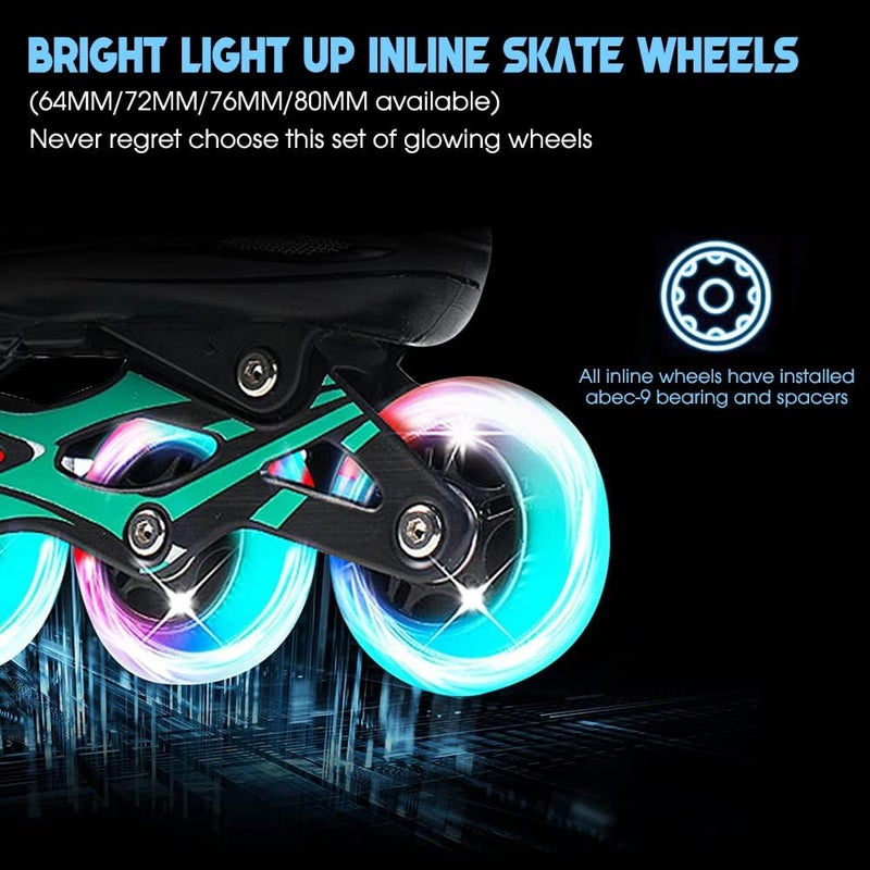 Kutrick 8 Pack Light Up Inline Skate Wheels 64mm 72mm 76mm 80mm Inline Wheels with ABEC-9 Bearing for inline Skate Wheels - 85A Inline Wheels for Indoor & Outdoor - Image 2